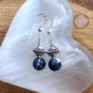 Sodalite Earrings With Fancy Silver Bead